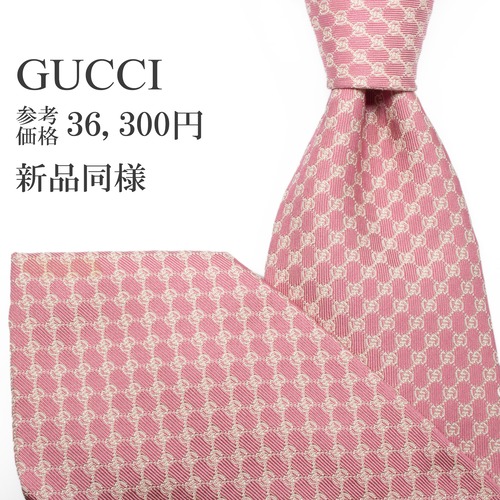新品同様 送料無料 グッチ ネクタイ レギュラータイ ジャガード ピンク 白 総柄 マイクロGGロゴ マーク ハイブランド イタリア製 綺麗 S620