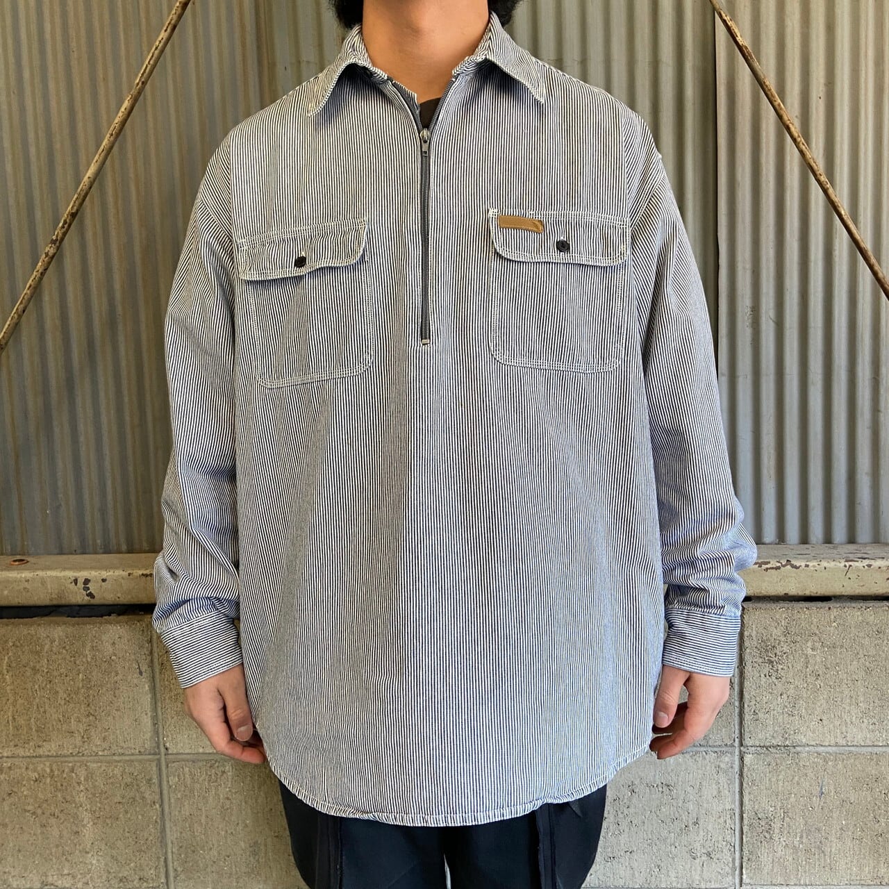 Hickory Shirt Co. ハーフジップ ヒッコリーストライプ プルオーバー 