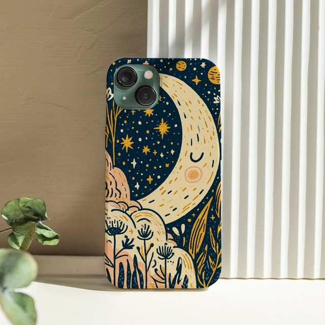 受注生産 iPhoneケース 三日月と星の夜空装飾｜星図アート STAR023A