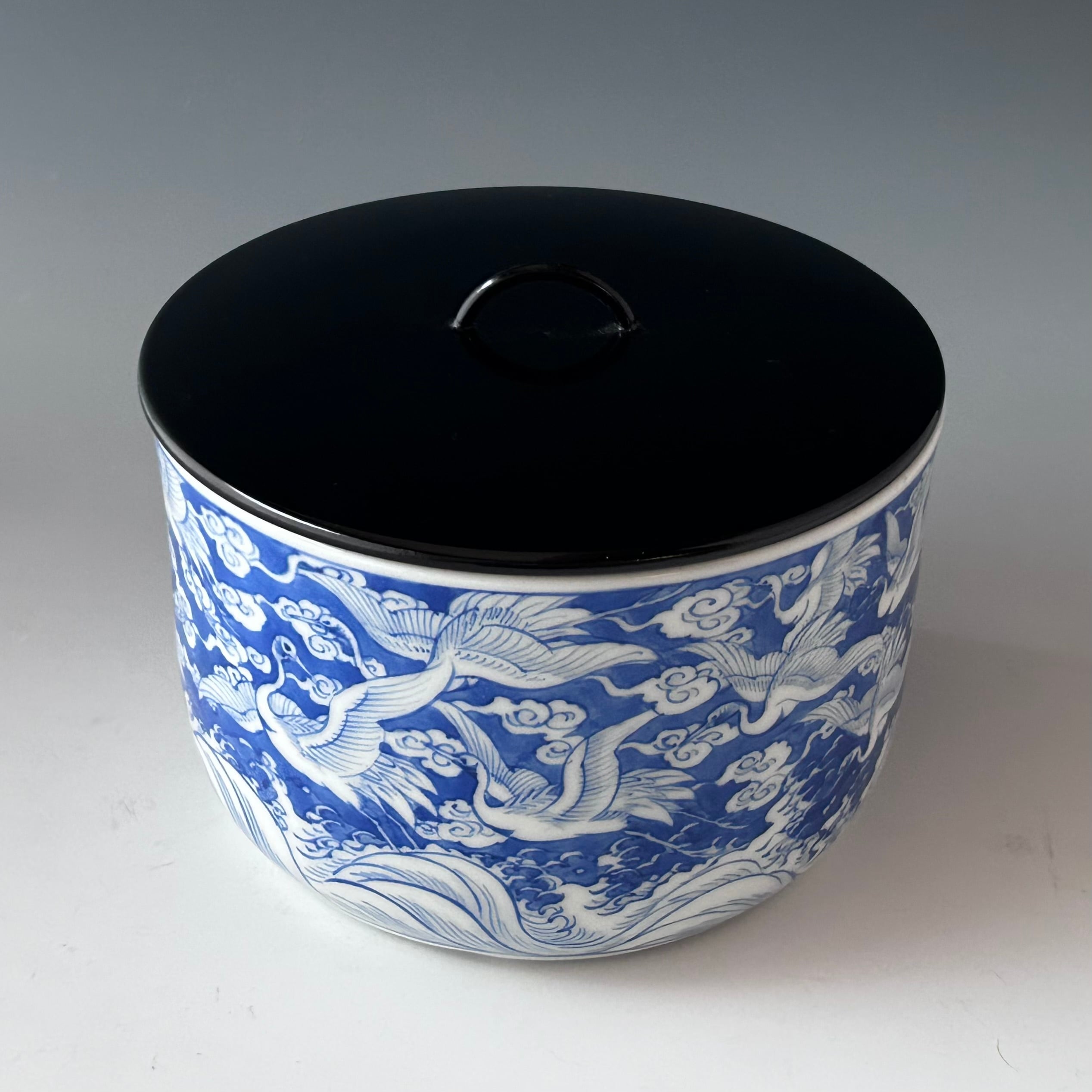 茶道具 新渡 染付 鶴絵 水指 中国 茶会 初釜 稽古 棚 しんと そめつけ