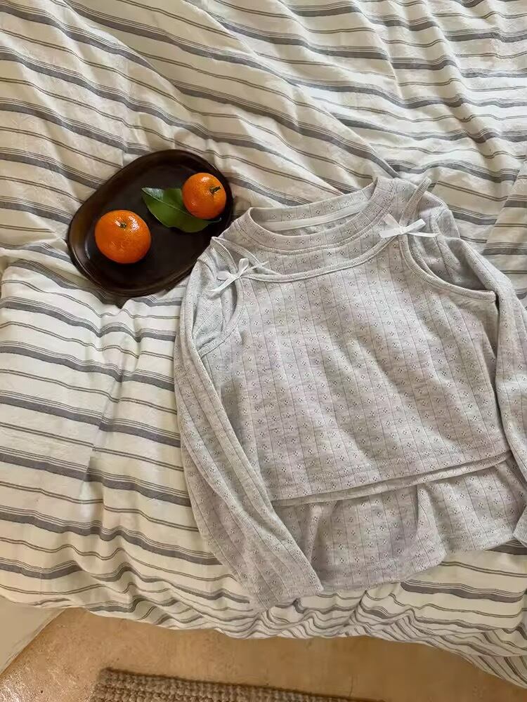 2color透かしコットンレイヤードトップス