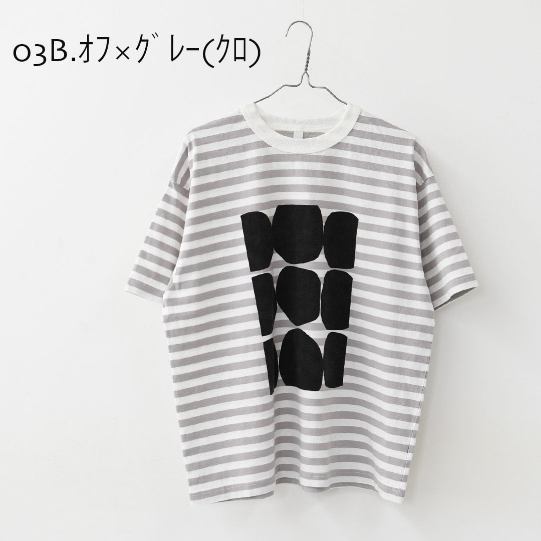 prit [プリット] 18/1空紡度詰天竺ボーダーフレームドットプリントT