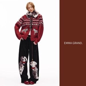 夜に寄り添う、二匹のダルメシアンのファーパンツ E00630