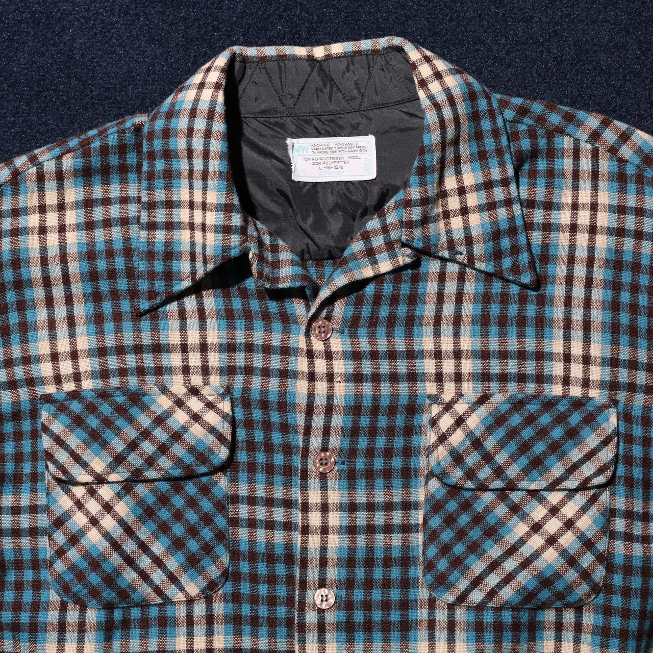 極美品 L 70s 80s JC Penney 長袖 ウールポリチェックシャツ Wool-Poly Plaid Shirt