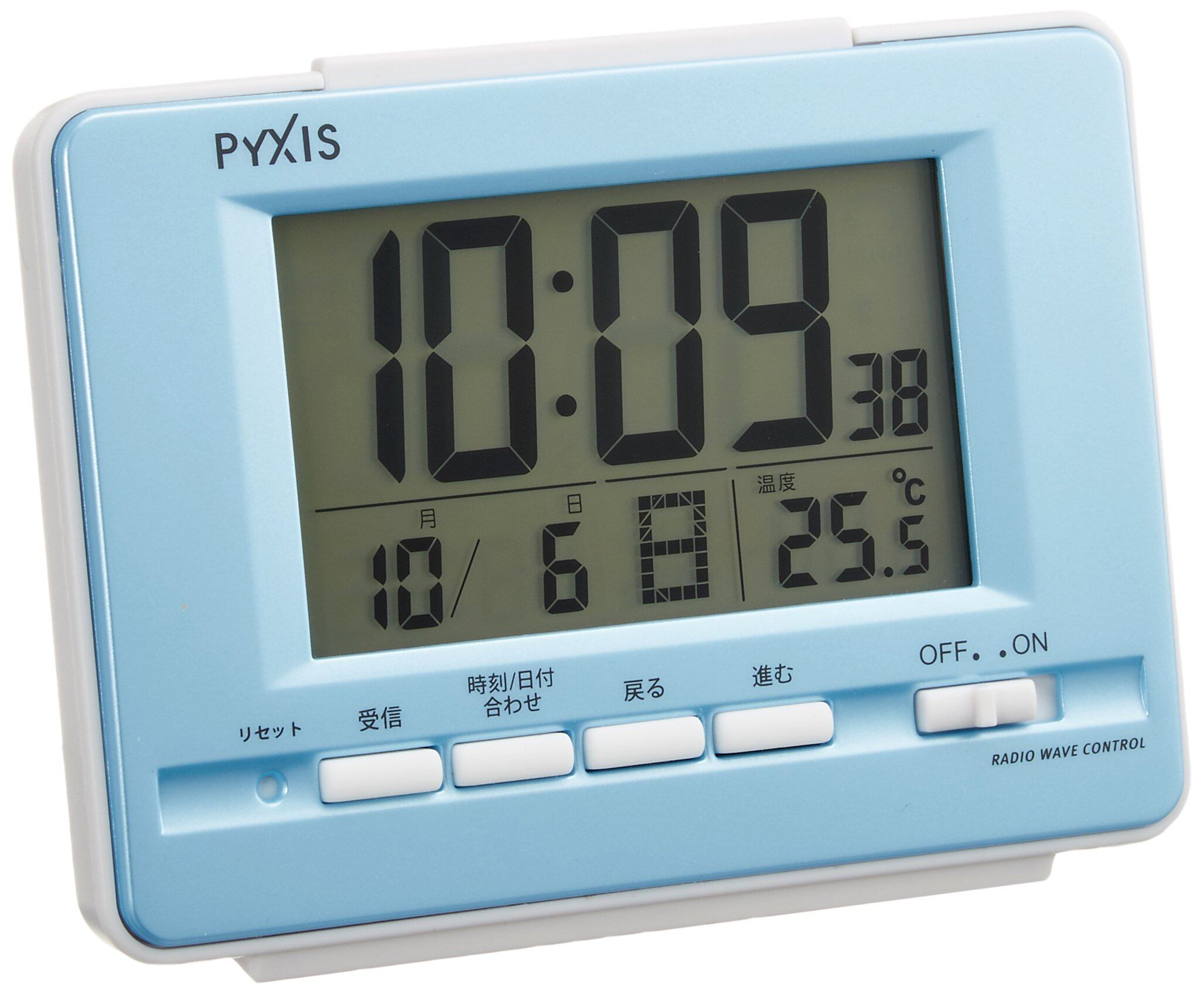 【在庫のみ】セイコークロック(Seiko Clock) セイコー クロック 目覚まし時計 電波 デジタル カレンダー 温度 表示 PYXIS ピクシス 薄青 パール NR535L SEIKO
