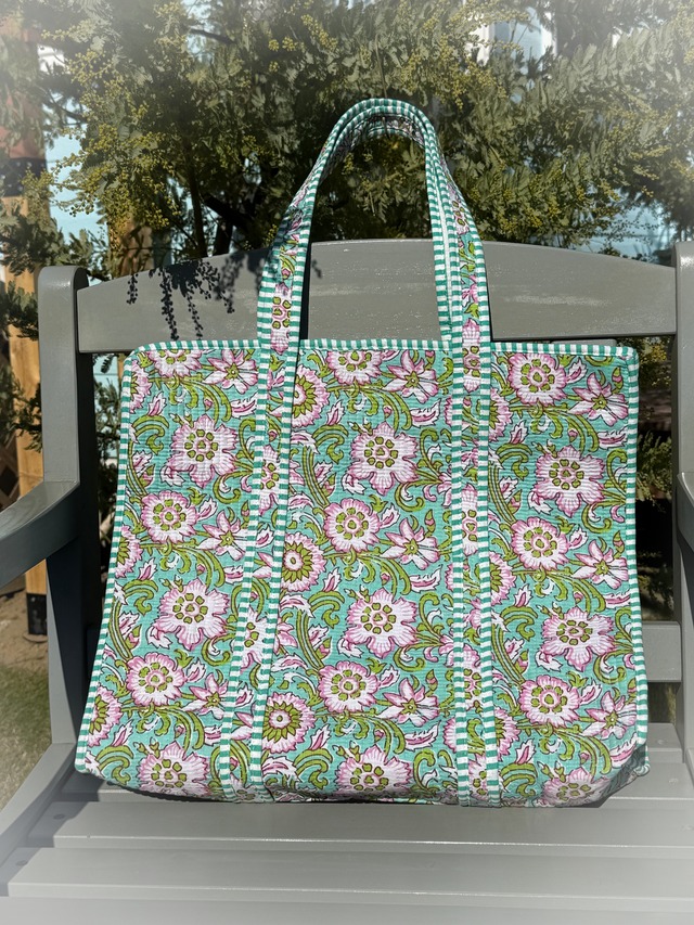 《Botanical Bags ⑪》Green × Pink Flower（ファスナータイプ）