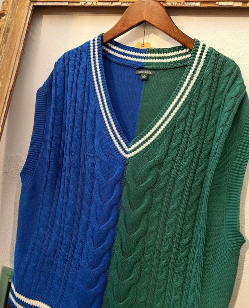 00s〜 "GREEN&BLUE colour" docking knit vest 【M】