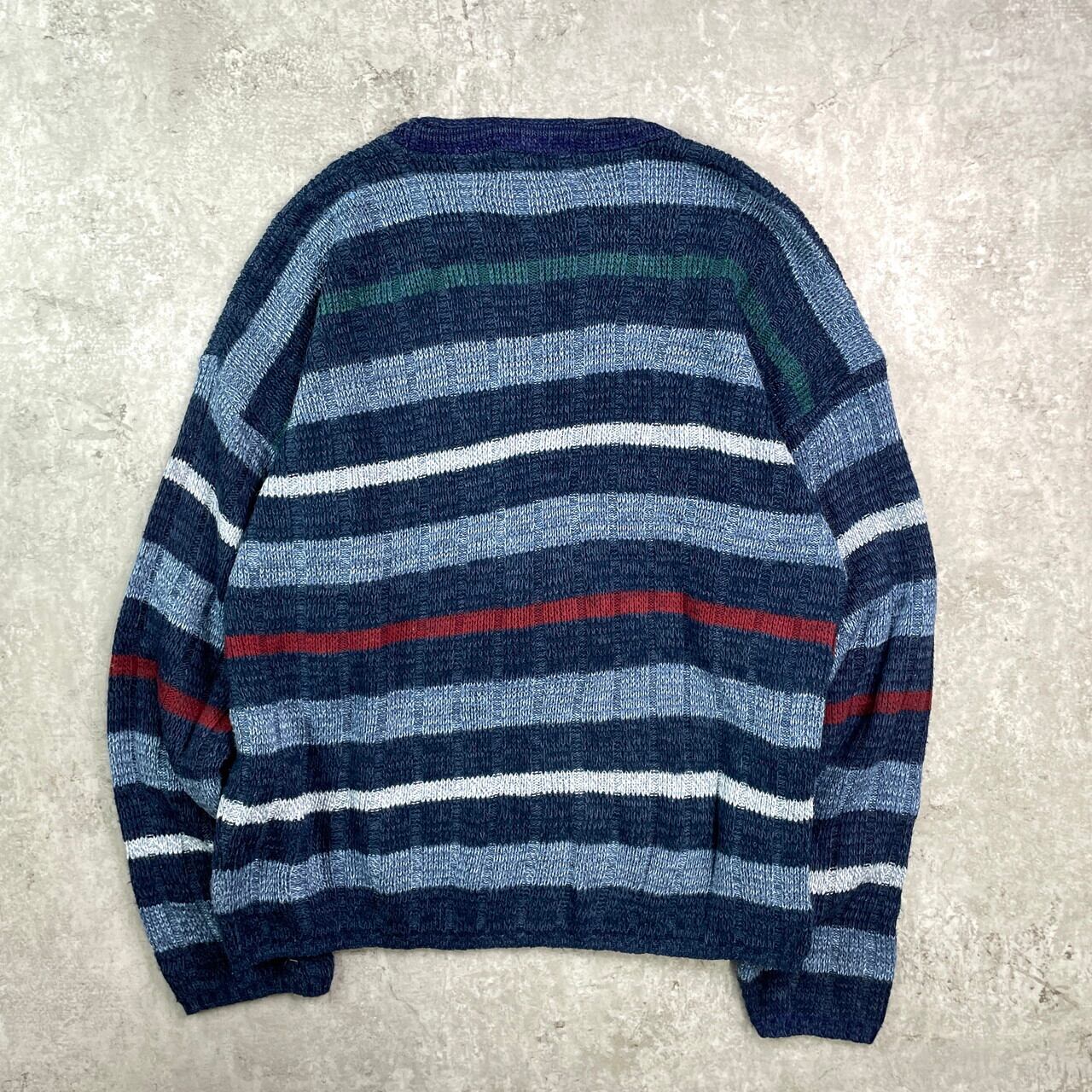 90年代 USA製 HONORS マルチボーダー アクリルニットセーター メンズL