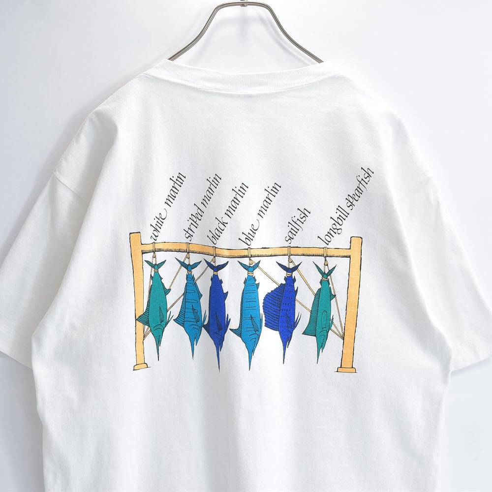 90s USA製 United Sports ユナイテッドスポーツ セイルフィッシュ カジキマグロ 両面プリント 半袖 Tシャツ フィッシング アウトドア USED ヴィンテージ ビンテージ アメリカ古着 メンズLサイズ