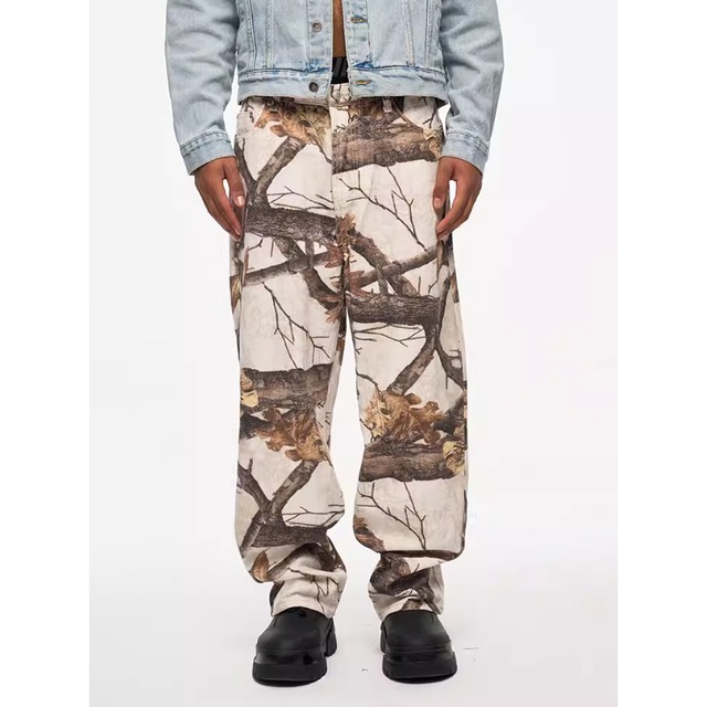 【DRIP5541】D/B Tree Branch Maple Leaf Camouflage Loose Pants