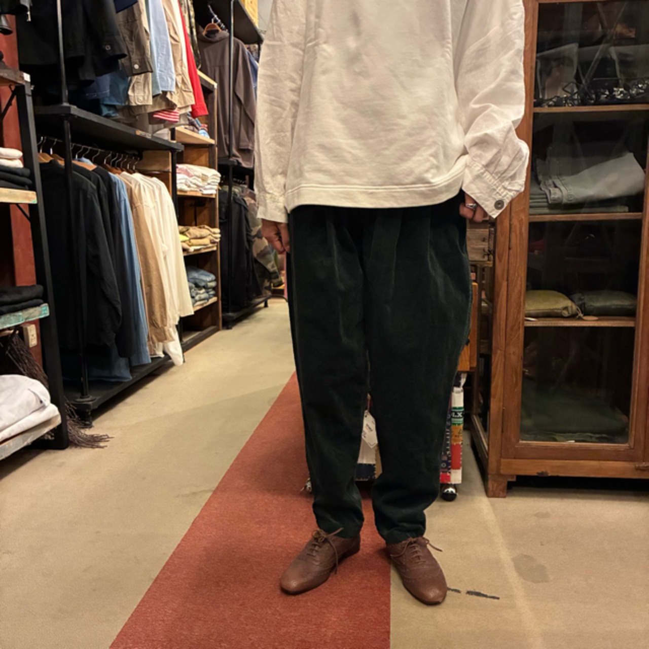 TOPANGA Lady's Tapered Corduroy Easy Pants　テーパードコーデュロイイージーパンツ　ダークグリーン　