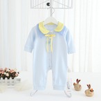 うさ耳帽子の長袖ロンパース（サックス）