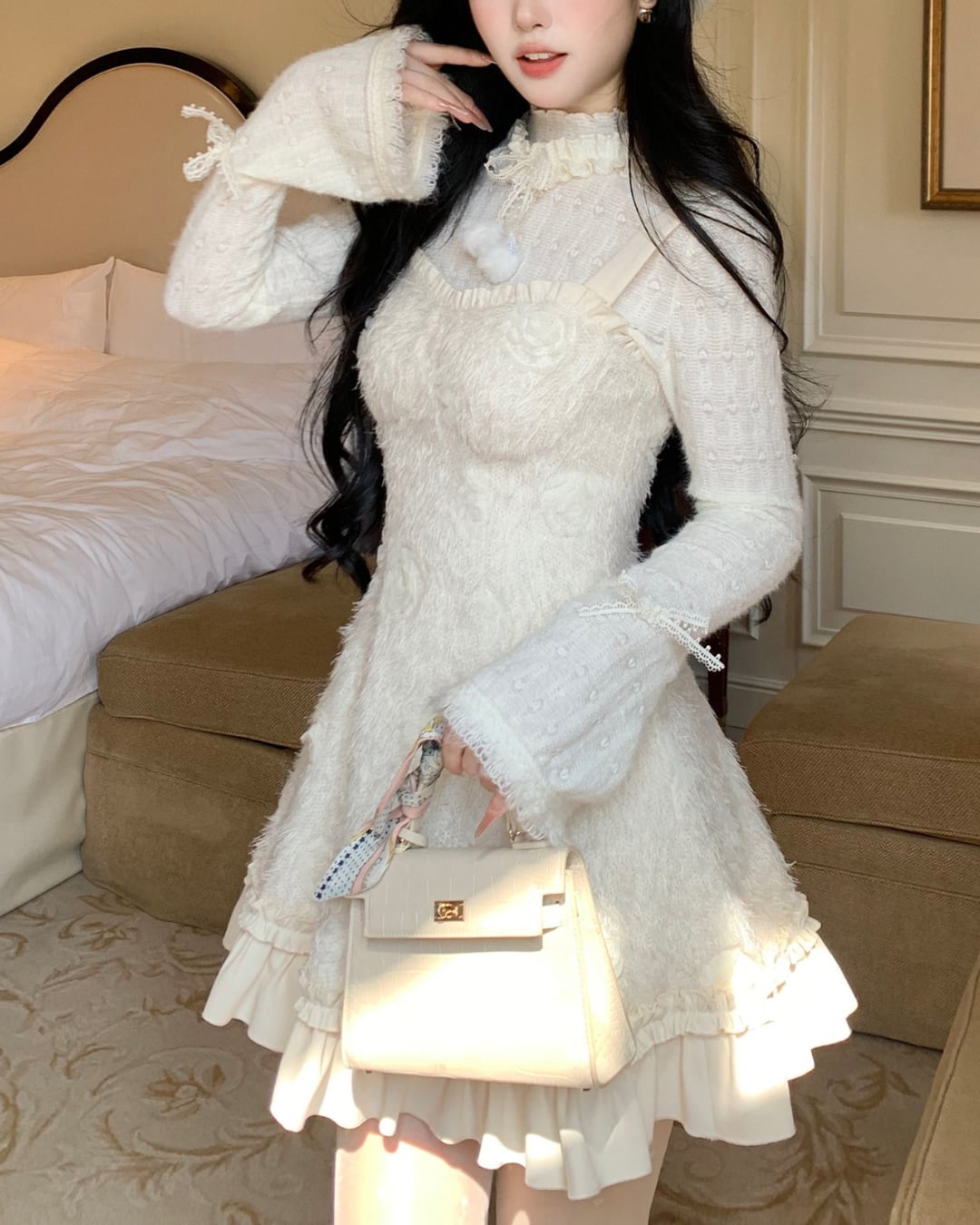 【♡お届け約1週間♡ Sサイズ1点のみ】ホワイトファーニットチョーカートップス