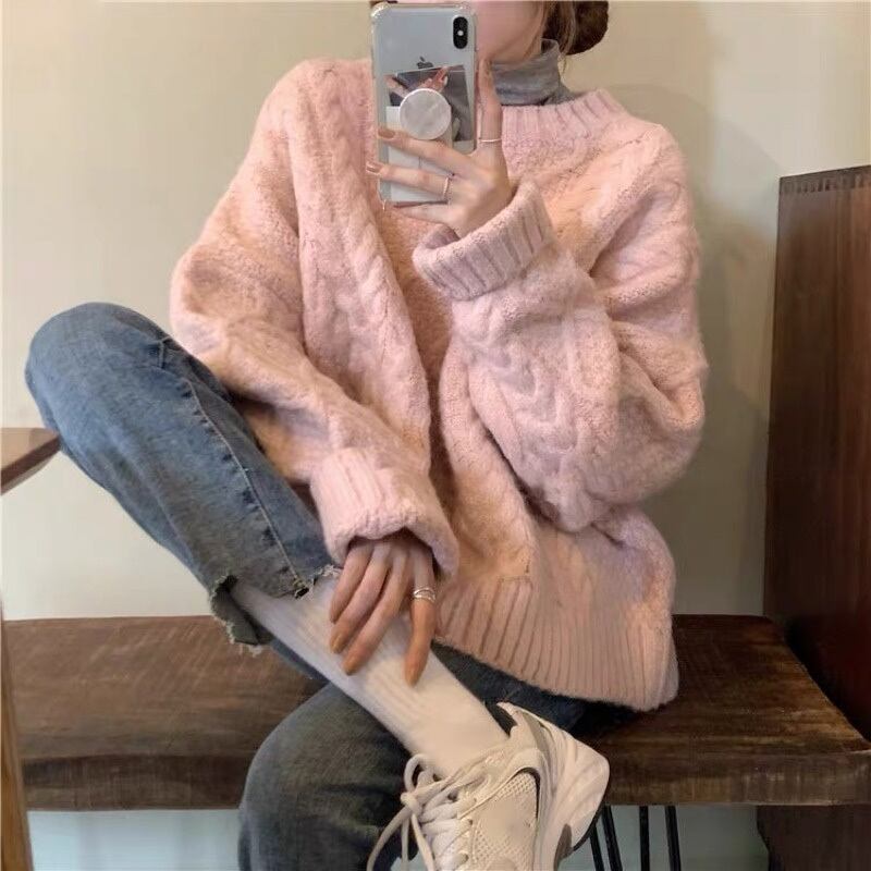 セーター オータム薄手スタイルルーズトップス ロング ピンク 秋物 萌量不足50817187426