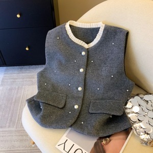 Pearl button bijou vest in 2 colors S1642