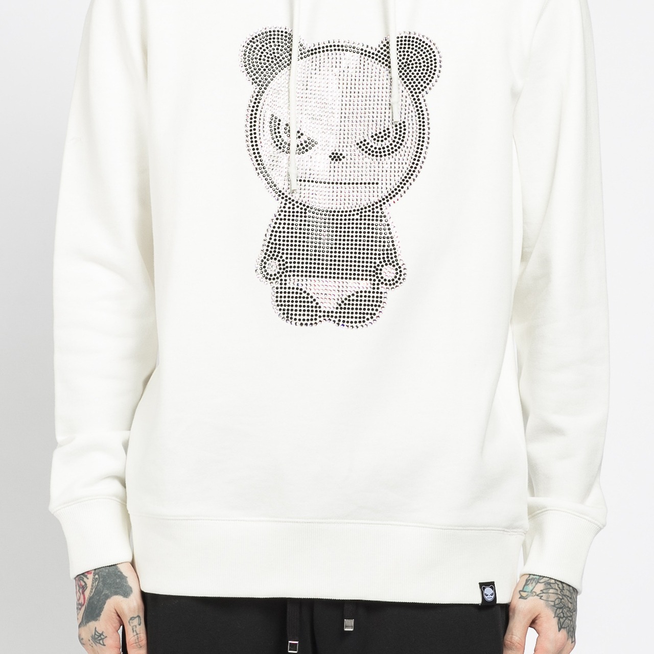 【HIPANDA ハイパンダ】メンズ ラインストーン フーディー スウェット MEN'S RHINESTONE BASIC LOGO HOODIE SWEAT SHIRT / WHITE・BLACK