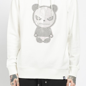 送料無料【HIPANDA ハイパンダ】メンズ ラインストーン フーディー スウェット MEN'S RHINESTONE BASIC LOGO HOODIE SWEAT SHIRT / WHITE・BLACK