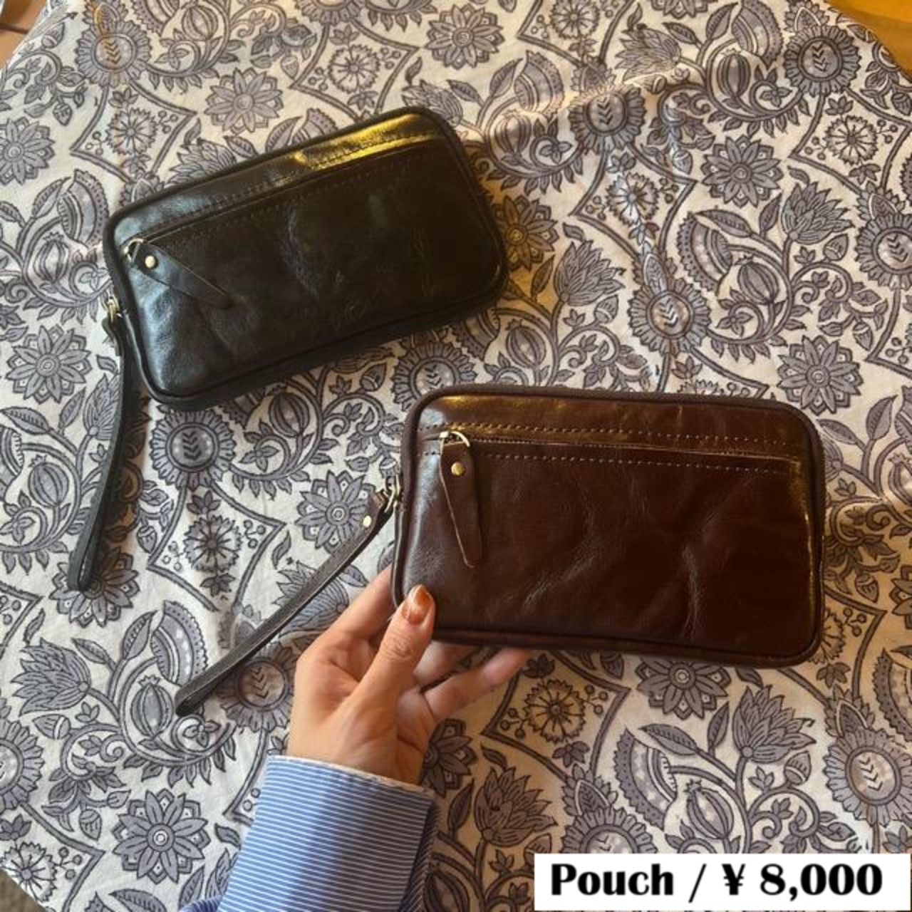 TOPANGA Accessory　Leather pouch with pockets 2Color　ポケット付きレザーポーチ　ブラック　ブラウン　ポーチ　ウォレット　ギフト　プレゼント