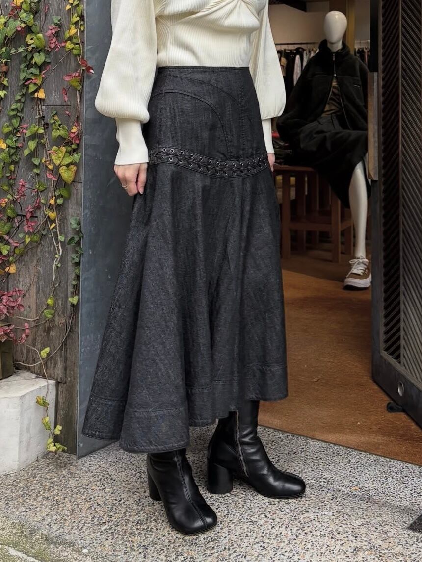 25AW】FETICO フェティコ / Lace up denim flare skirt / デニム