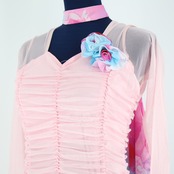 【美品 社交ダンス衣装】ピンク leirena レイリーナ ワンピース ドレス フロート 花柄 ブルー 水色 レース 軽い かわいい