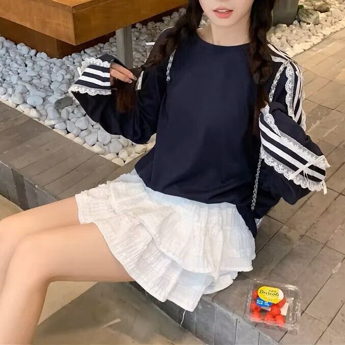 レースストライプロンT