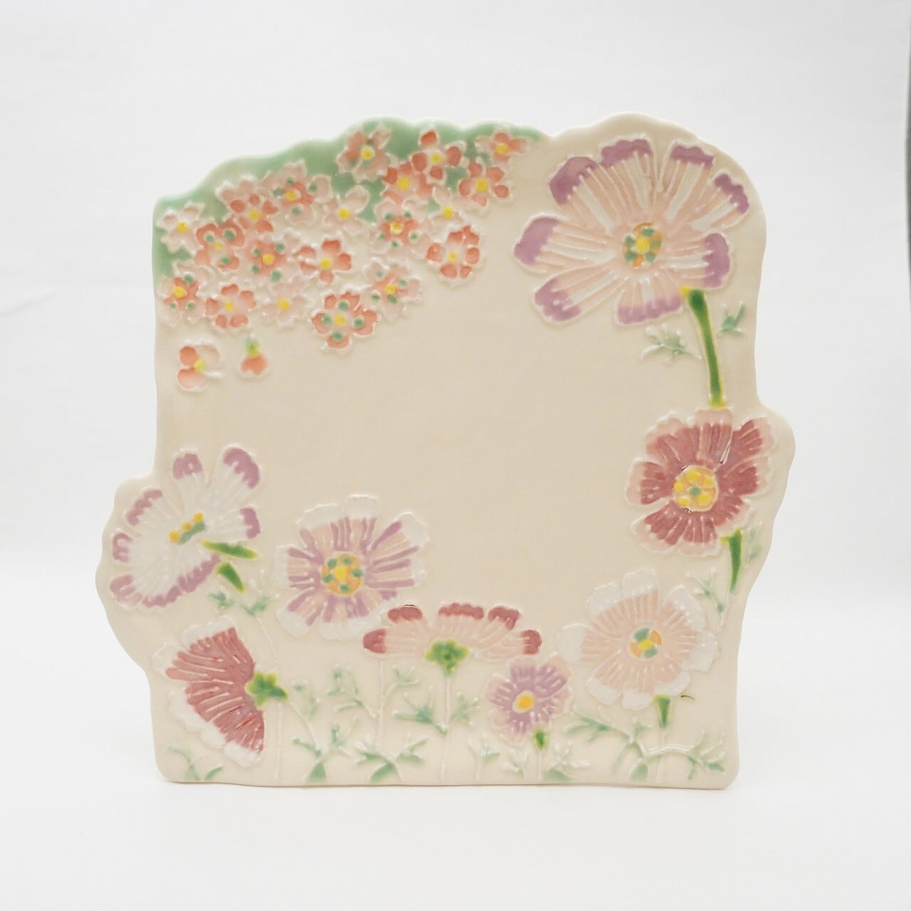 【陶芸工房ラ・プエルタ】パン皿大 桜コスモス