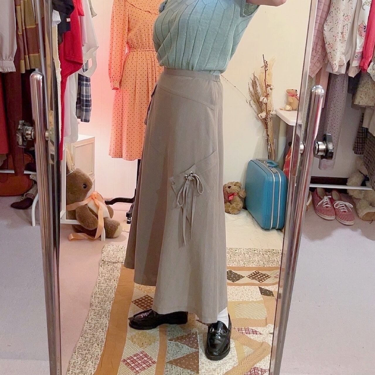 asymmetry pocket flare long skirt