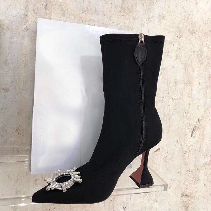 【新作】【送料無料】 サテンヒールマルアンクルブーツ秋のクリスタル装飾パーティーシューズ女性 靴 オータム 秋物 10b360423102709