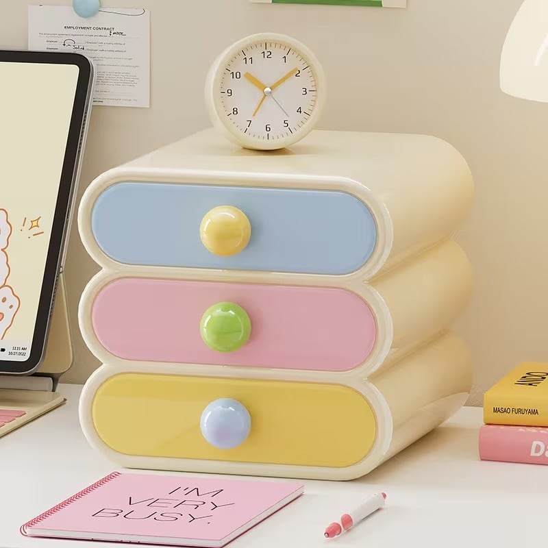 小物入れ ミニチェスト 3段引き出し パステルカラー ラウンドフォルム