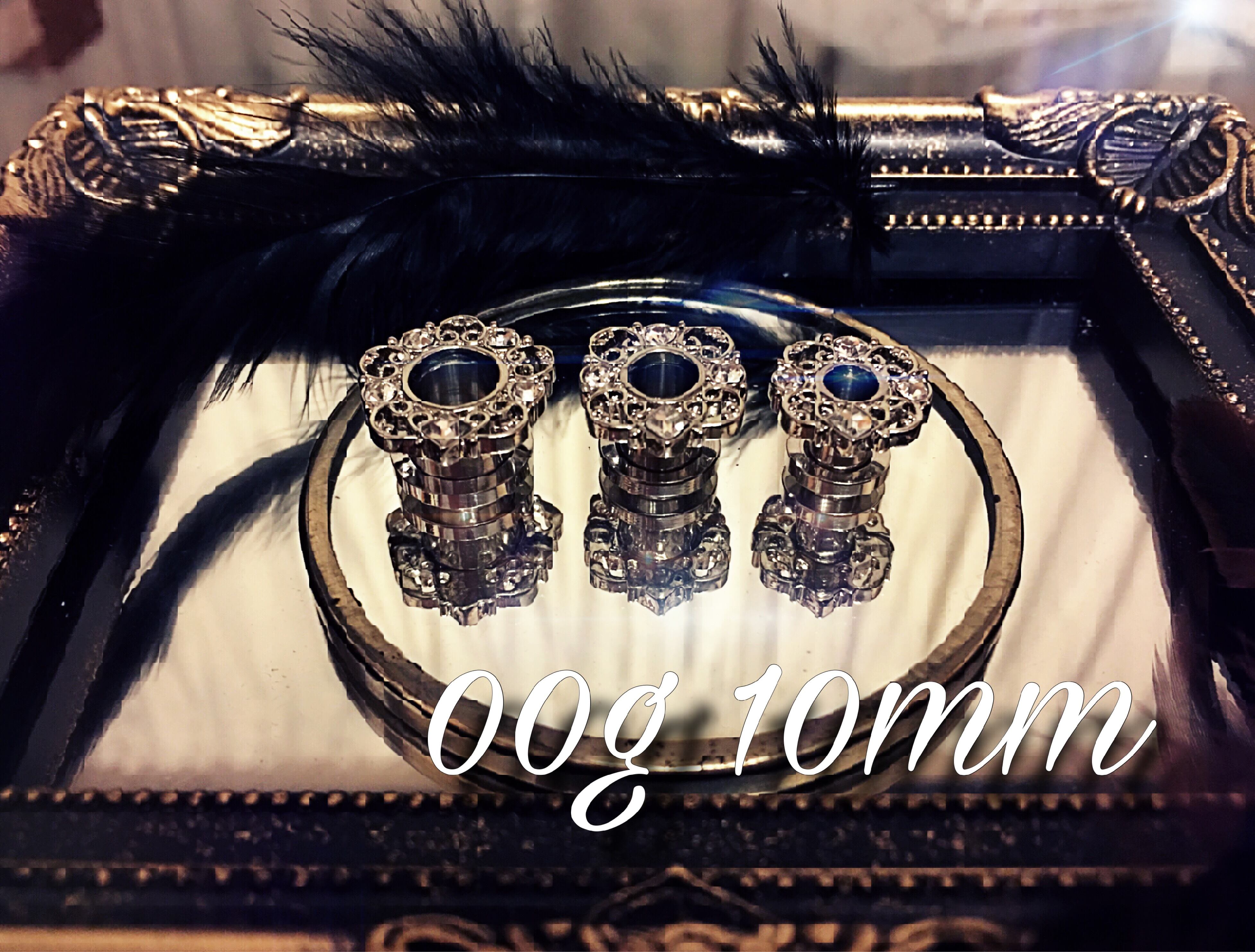 00G 10mm 1pc シルバージュエル フラワー トンネル スティール ボディピアス