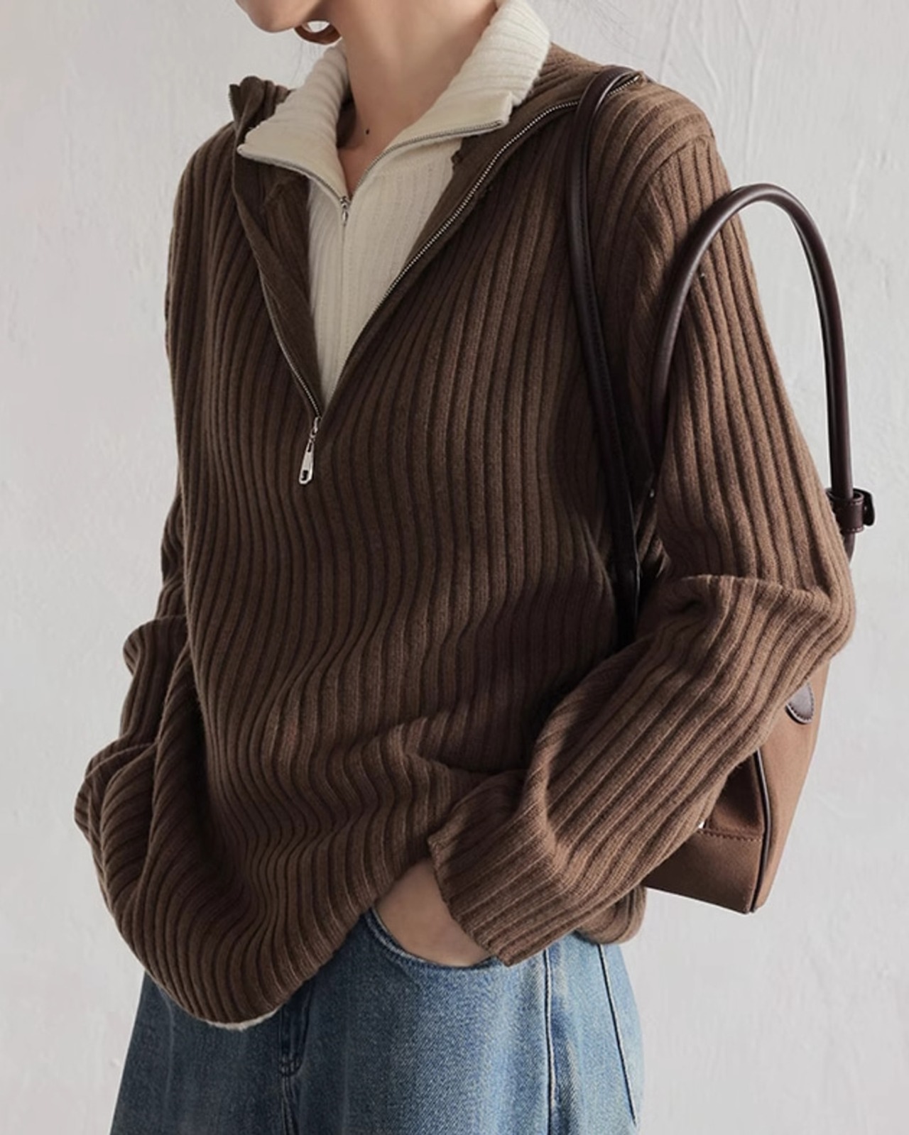 Half zip fake layered Pullover T20297