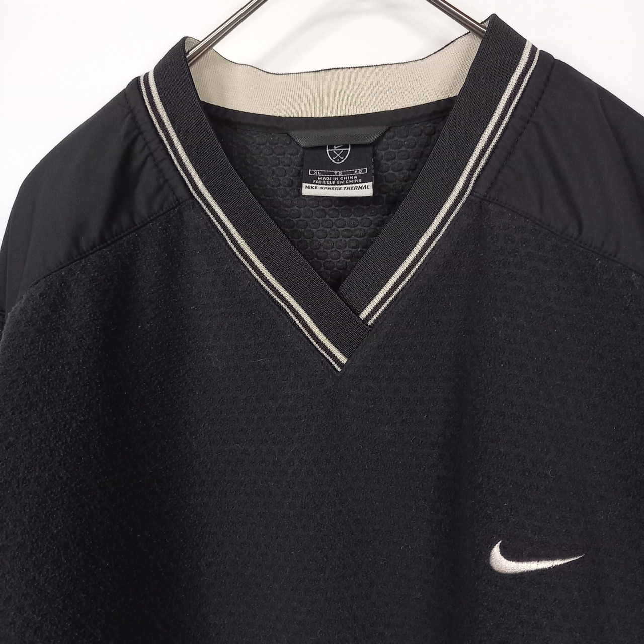 ナイキ　ゴルフ　Vネック　フリース　プルオーバー　トレーナー　刺繍ロゴ　黒　XL