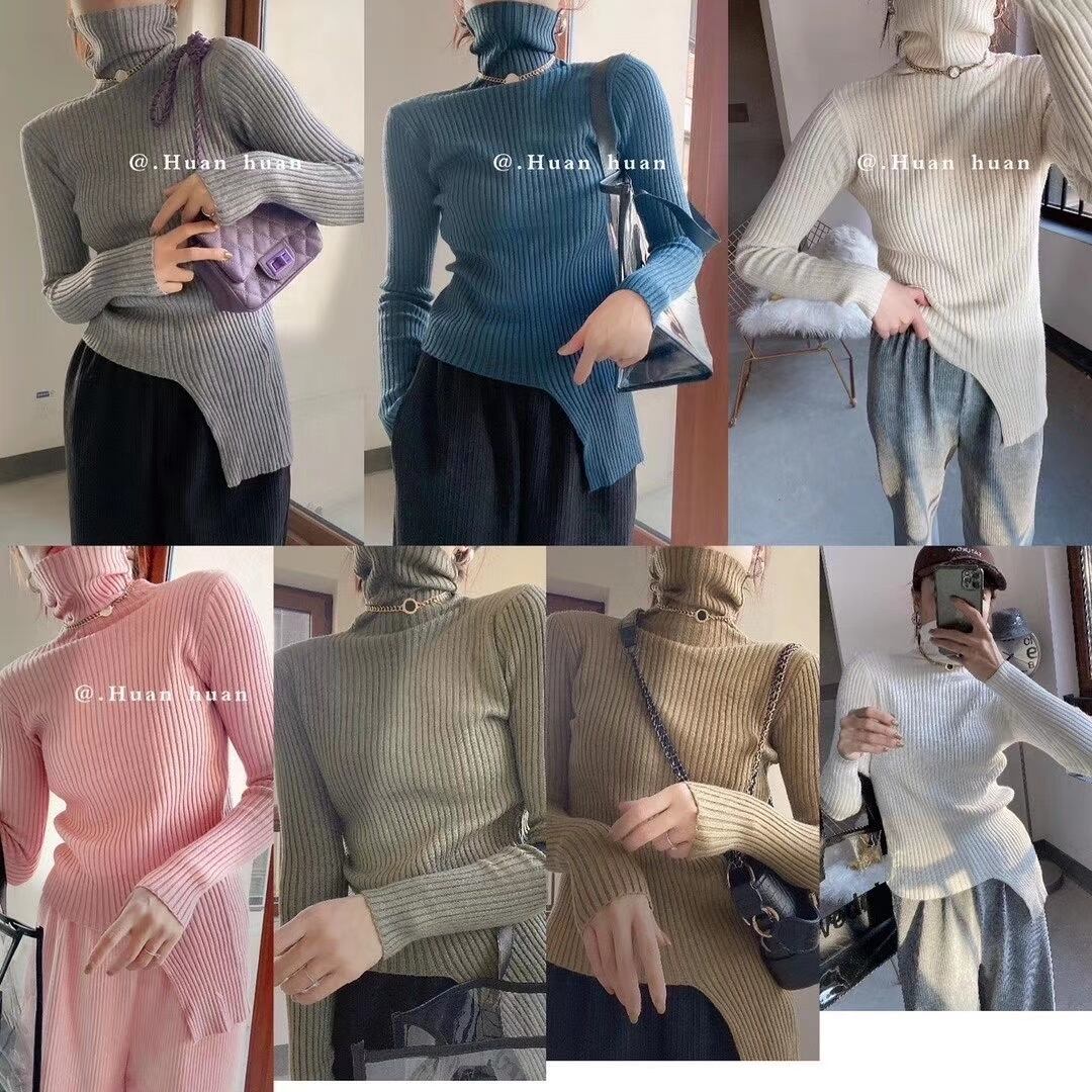 アシメヘム リブタートルネックニット　AJ111-B07