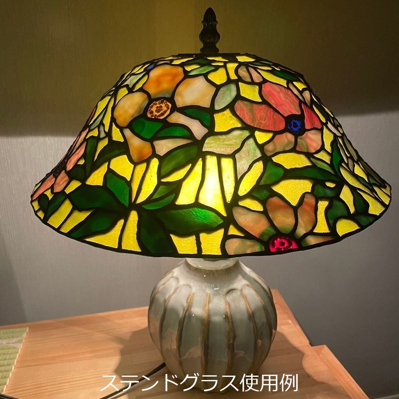 陶器ランプベース(M) 直径15cm「面取チタン白」E-17ソケットコード付き