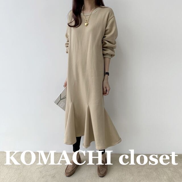 【送料無料】 スウェットワンピース ロング丈 トレーナーワンピース 厚手 マーメイド フィッシュテール 韓国 レディース オルチャン バルーン袖 ぽわん袖 シンプル カジュアル フェミニン かわいい 大人可愛い きれいめ 大人 長袖 萌袖 秋冬 ベージュ 黒 ブラック おしゃれ オーバーサイズ グレー お洒落 大人女子 こなれ感 存在感 ママ デート イベント 着回し モテ 体系カバー 10代 20代 30代 40代 50代 楽ちん あったか 暖かい 重ね着 体型カバー 冬