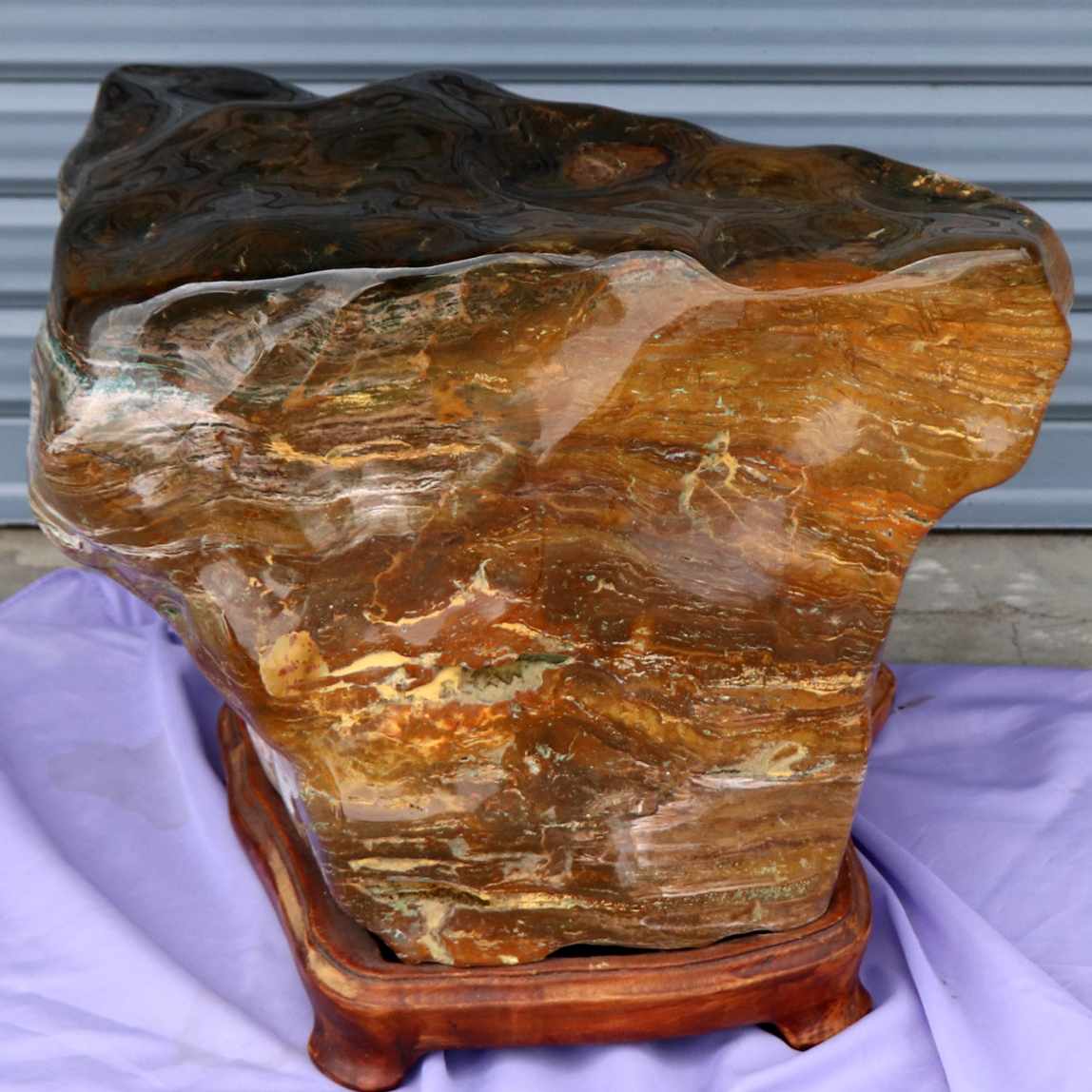 美石　鹿の子石　珍品 青森県天然記念物・玉鹿石・津軽錦石・台座付・No.200708-376・送料