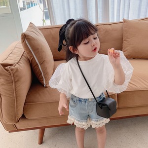 かわいい♡袖ボリューム♡袖チュールドットTシャツ♪子供服 子ども服 白 キッズ