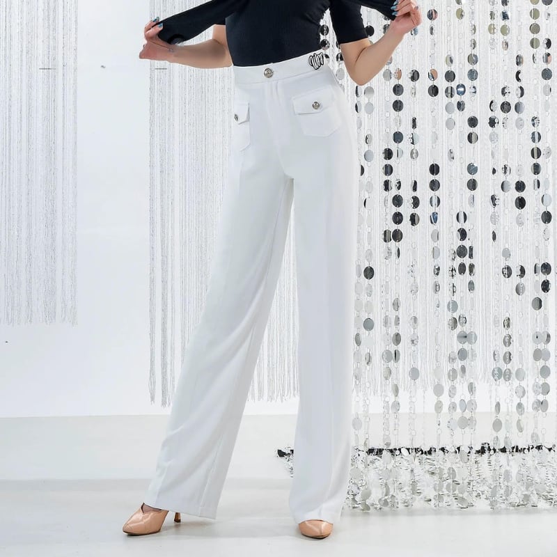 ハイウエスト ワイドレッグ センタープレス ダンスパンツ 2col D00605