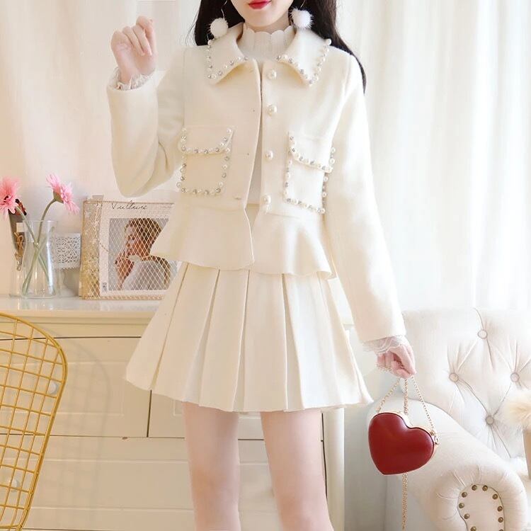 レッド・ホワイト】セットアップ スーツ 赤 白 襟 ツーピース ライン