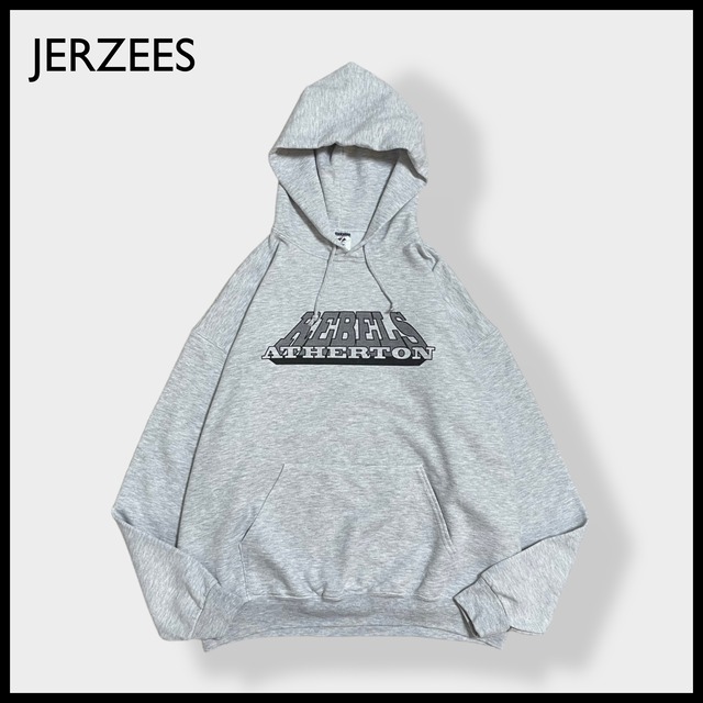 【JERZEES】ロゴ プリント REBELS ATHERTON スウェット パーカー フーディー hoodie プルオーバー XL ビッグシルエット グレー us古着