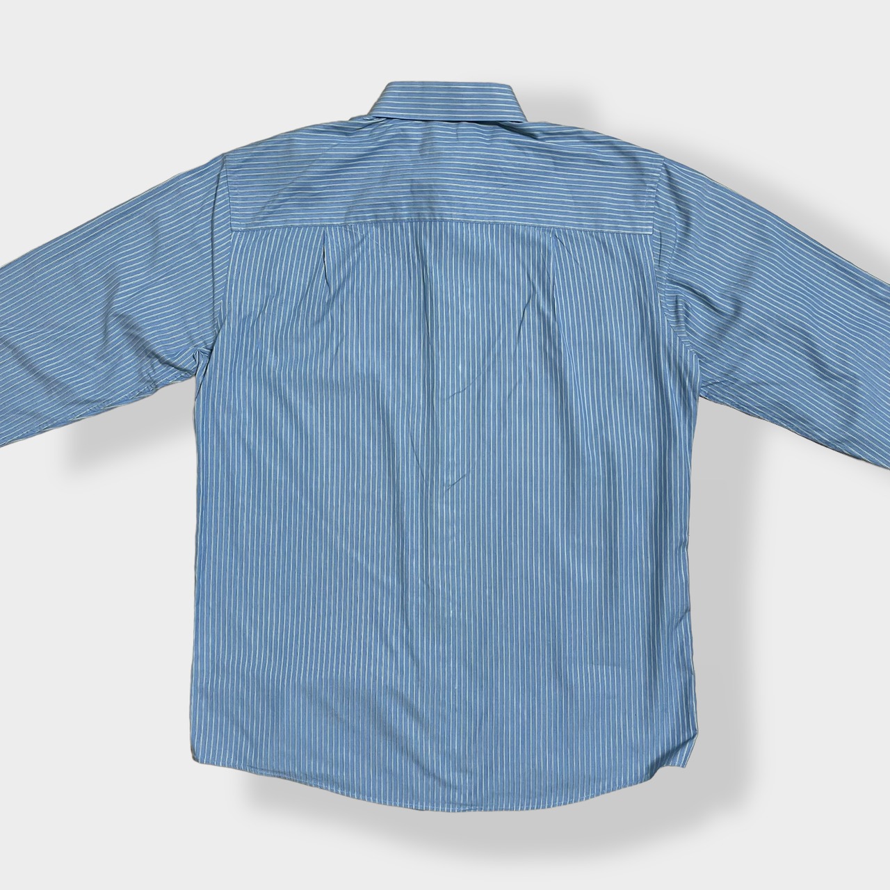 【Calvin Klein】ストライプシャツ slim fit スリムフィット ライトブルー 柄シャツ 長袖 ビジネスカジュアル L相当 ビッグサイズ カルバンクライン US古着