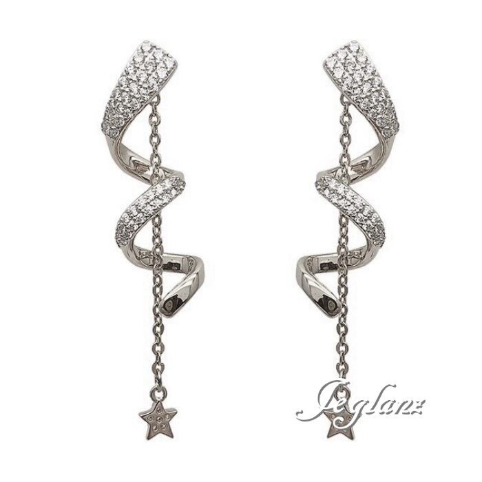 2色 ドロップピアス スタッド式 ラインストーン ツイスト デザイン(MA022)θ