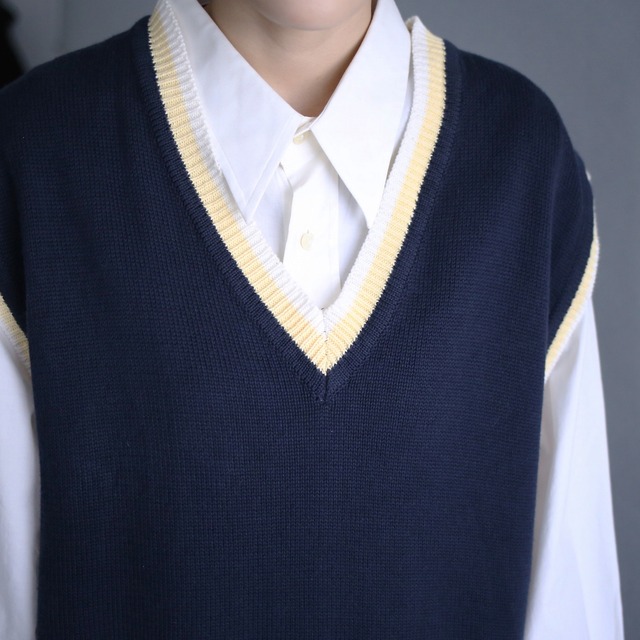 rib double line design loose knit vest