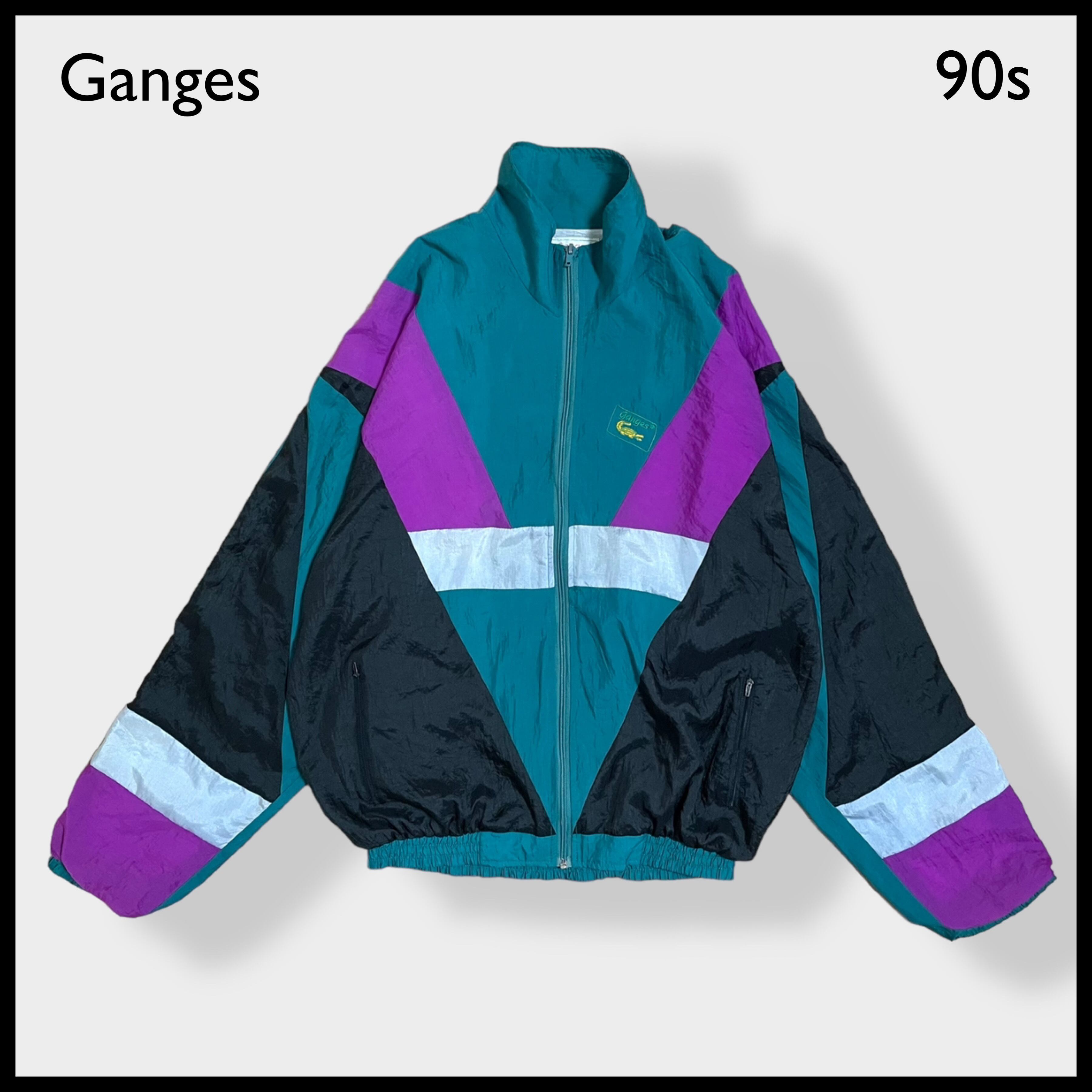 Ganges】90s ナイロンジャケット ブルゾン 刺繍ロゴ フルジップ ジップ  
