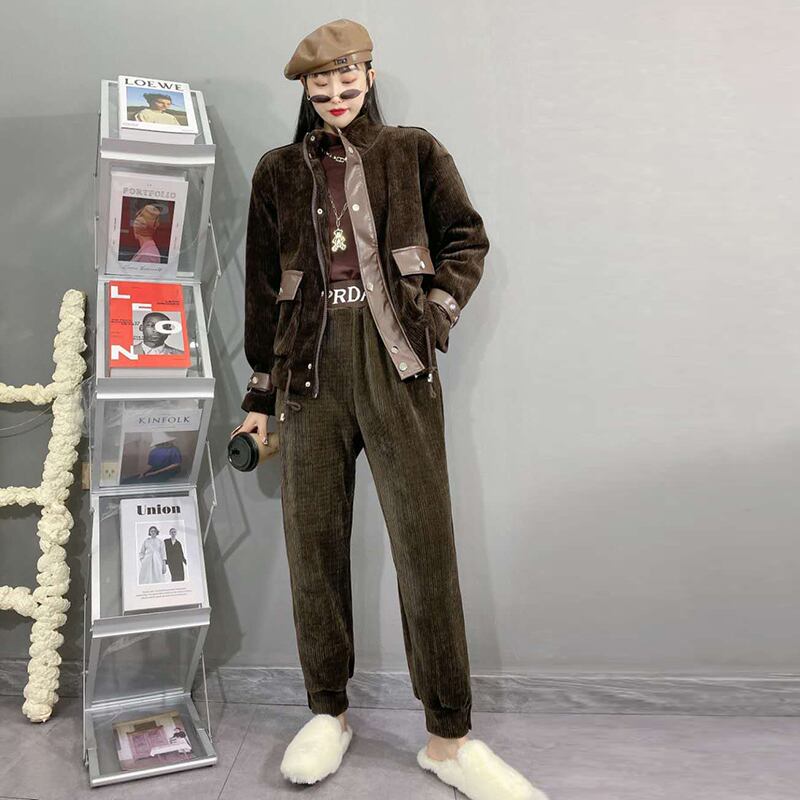 オータムウィンターベルベットジャケット パンツ ストリート 大きめサイズ 秋物 冬物 ミックスインファッション98577181781