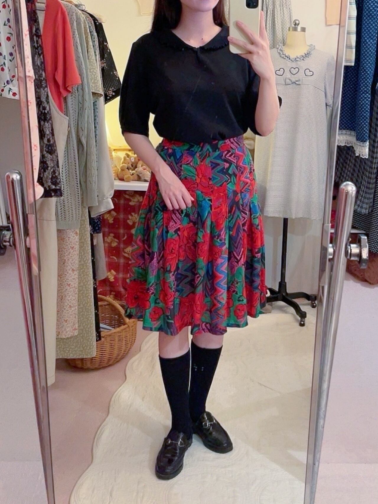 botanical printed flare skirt