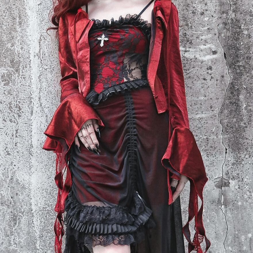 BLOOD ドレス ワンピース ハイウエスト スリーブ付き レース BLOOD ドレス ワンピース ハイウエスト スリーブ付き レース