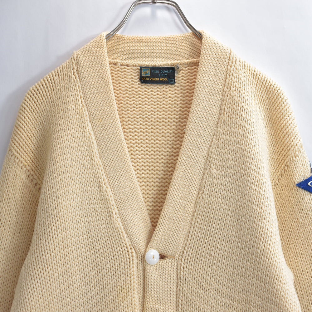 50~60s Alps サガラワッペン刺繍 デザインレタードカーディガンヴィンテージ スクールカーディガン ビアイボリー ビンテージ USA アメリカ古着 メンズL相当