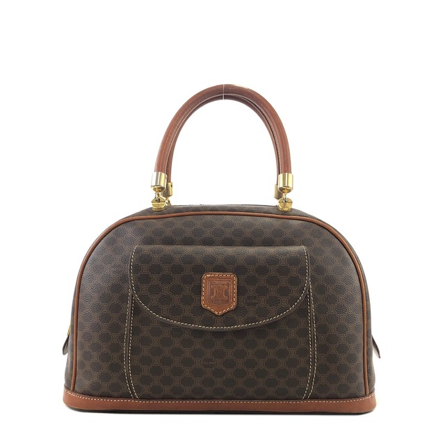 CELINE セリーヌ マカダム ブラゾン型押し レザー ブガッディ ハンドバッグ ブラウン vintage ヴィンテージ オールド b87m64