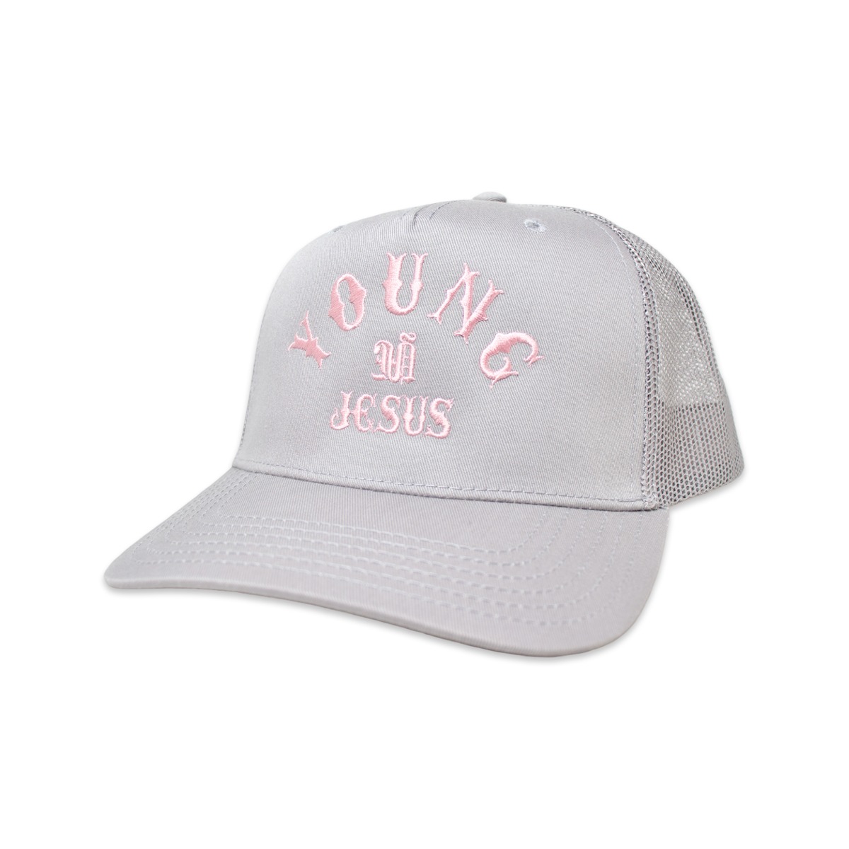 YOUNG JESUS -5panel Mesh Cap- Grey / Pink | Highflyer